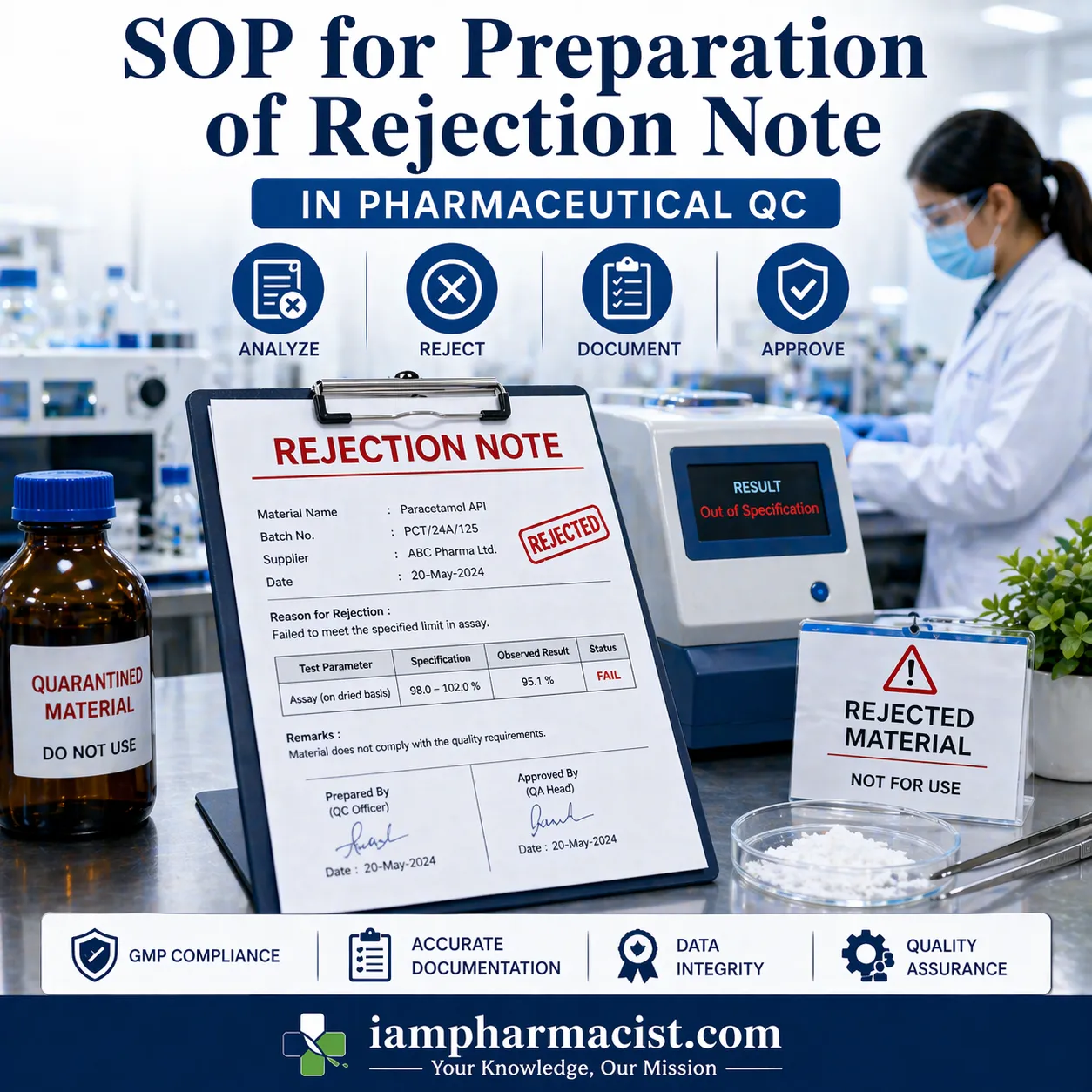 SOP for preparation of rejection note