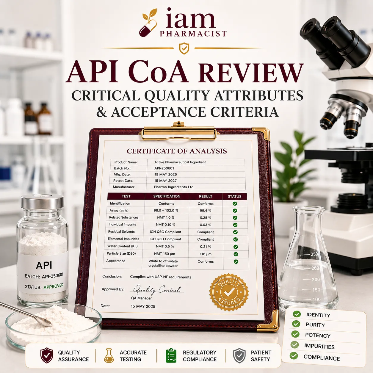 API Certificate of Analysis Review: Critical Quality Attributes and Acceptance Criteria